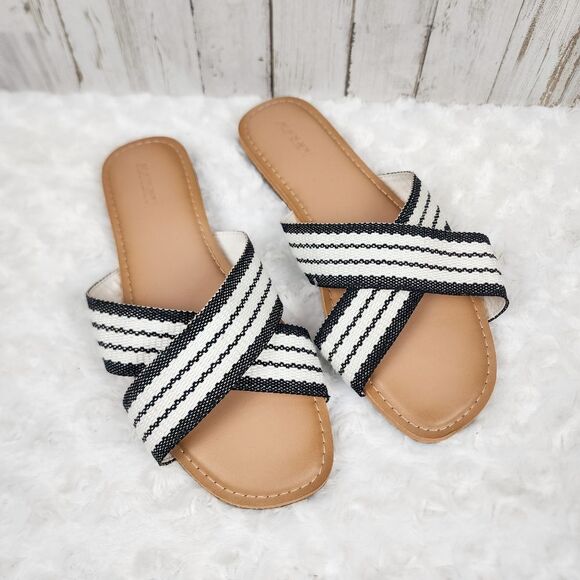 Old Navy Cross Band Sandals Black and White Size 10 - Picture 1 of 7